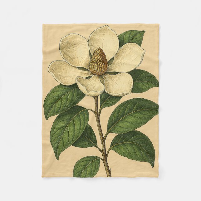 Vintage Magnolia on Weathered Paper Fleecedecke (Vorderseite)
