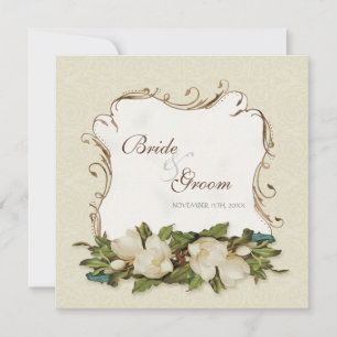 Vintage Magnolia Swirls Mariage damassé Invitation