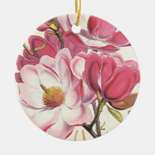 Vintage Magnolia Tree Blossom, Pink Garden Flowers Keramik Ornament