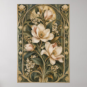 Vintage-Magnolie Art Nouveau Botanische Wandkunst Poster