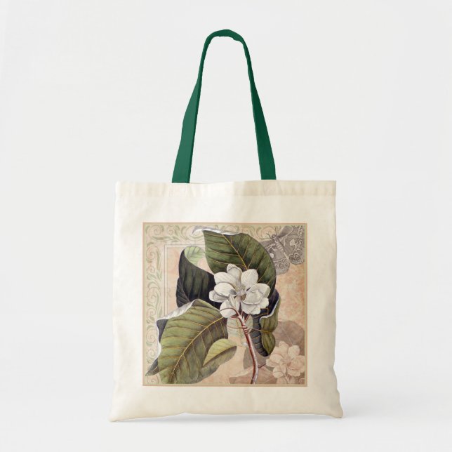 Vintage Magnolien und Moth Southern Damask Chic Tragetasche (Vorne)