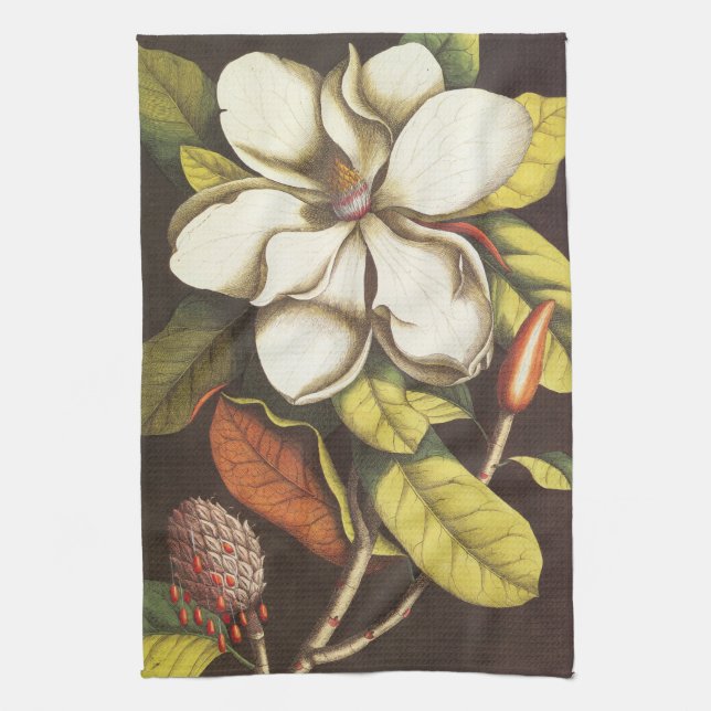 Vintage Magnolische Blume Pflanze mit Saatgut Geschirrtuch (Vertikal)