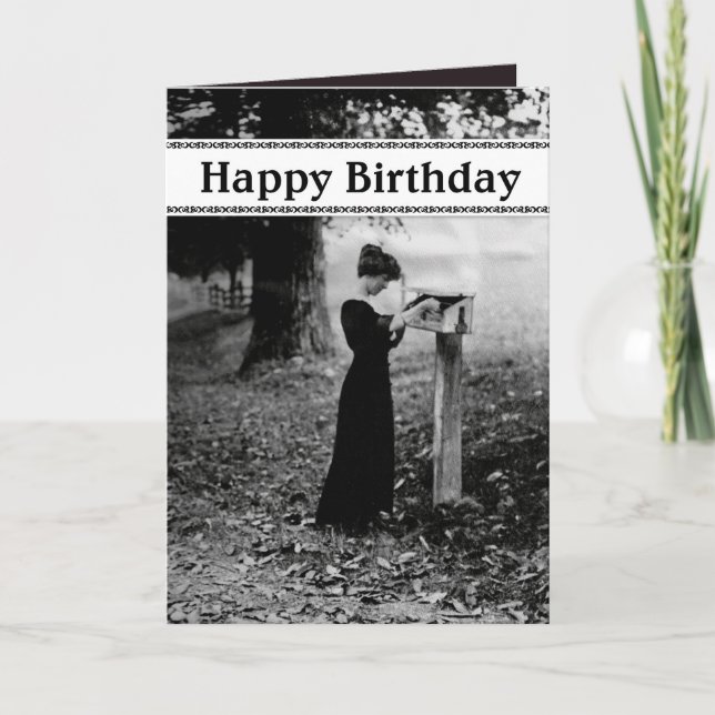 Vintage Mailbox Happy Birthday Black Karte (Vorderseite)
