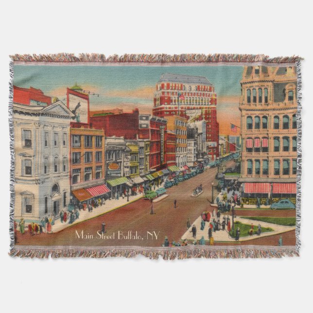 Vintage Main Street in Buffalo Throw Blanket Decke (Vorderseite)