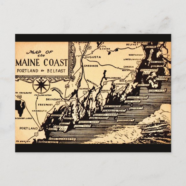 Vintage Mainstream Coast Map Postkarte (Vorderseite)