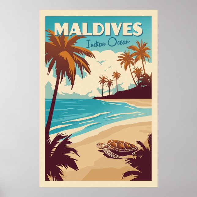 Vintage Maldives Sea Turtle Poster (Devant)