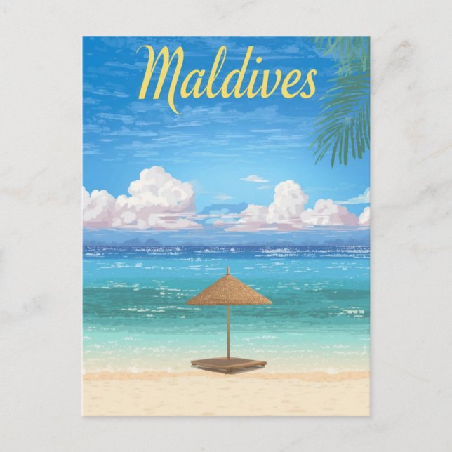 Vintage Malediven Tropical Beach Parasol Postkarte (Vorderseite)