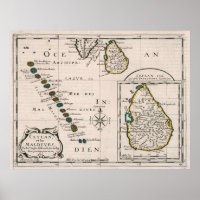 Vintage Malediven und Sri Lanka Map (1652)
