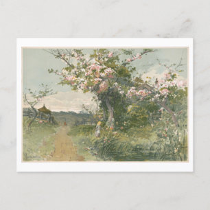 Vintage Malerei Frühling mit Kirschblüten Postkarte