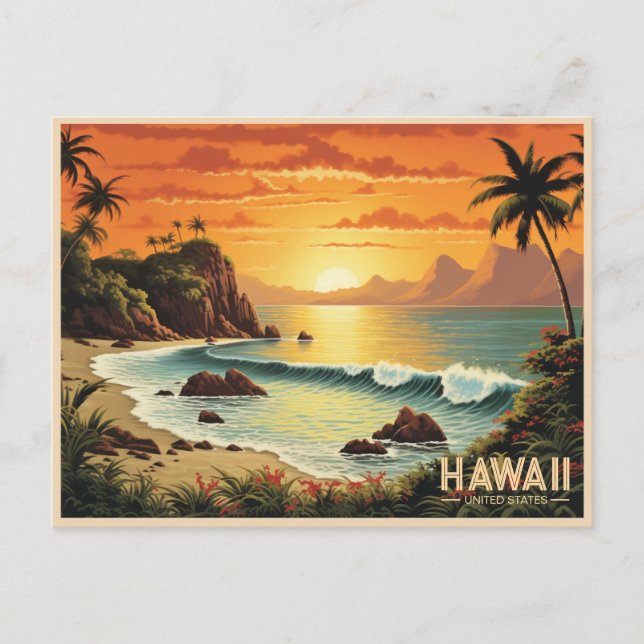 Vintage Malerei Hawaii Beach Tropical Paradise Postkarte (Vorderseite)