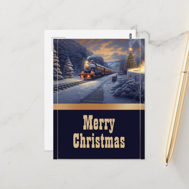 Vintage Malerei im Weihnachtszug Postkarte (Vorderseite/Rückseite Beispiel)