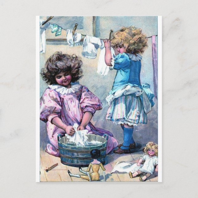 Vintage Malermädchen Wäscherei Tag Postkarte (Vorderseite)
