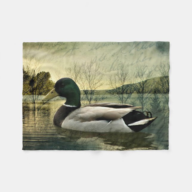 Vintage Mallard Duck Weathered Postcard Fleecedecke (Vorderseite (Horizontal))