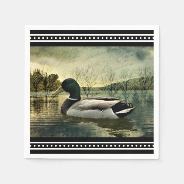 Vintage Mallard Duck Weathered Postcard Serviette (Vorderseite)
