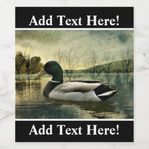 Vintage Mallard Duck Weathered Postcard Weinetikett