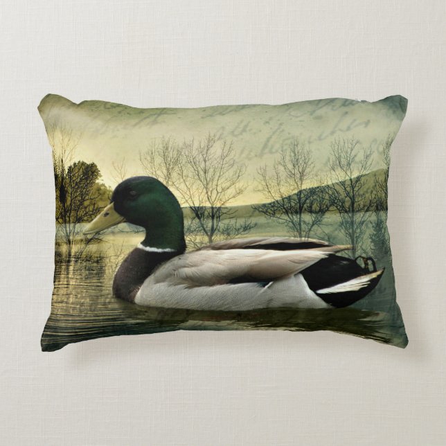 Vintage Mallard Duck Wethered Postkarte Dekokissen (Vorderseite)