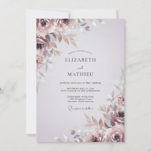 Vintage-Malven-Taupe-Pfingstrosen-Hochzeit Einladung