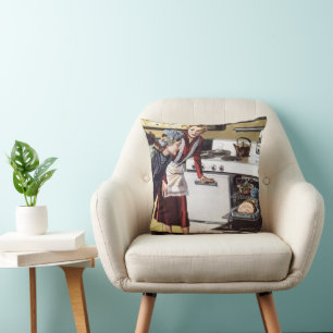 Vintage Mama in der Küche Kochen und Osterbrunnen Kissen