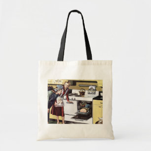 Vintage Mama in der Küche Kochen und Osterbrunnen Tragetasche