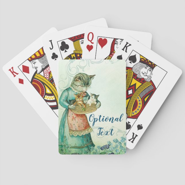 Vintage Mama Katze mit Kätzchen Spielkarten (Rückseite)