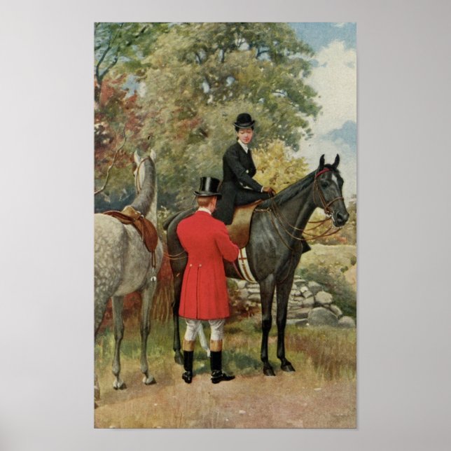 Vintage Man Woman Horses Equestrian Poster (Vorne)