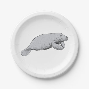 Vintage-Manatee-Zeichnung Pappteller