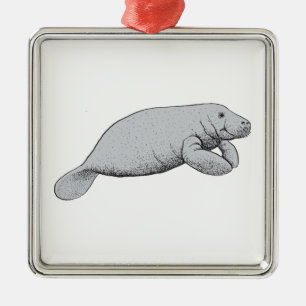Vintage-Manatee-Zeichnung Silbernes Ornament