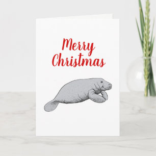 Vintage-Manatee-Zeichnung Weihnachten Xmas