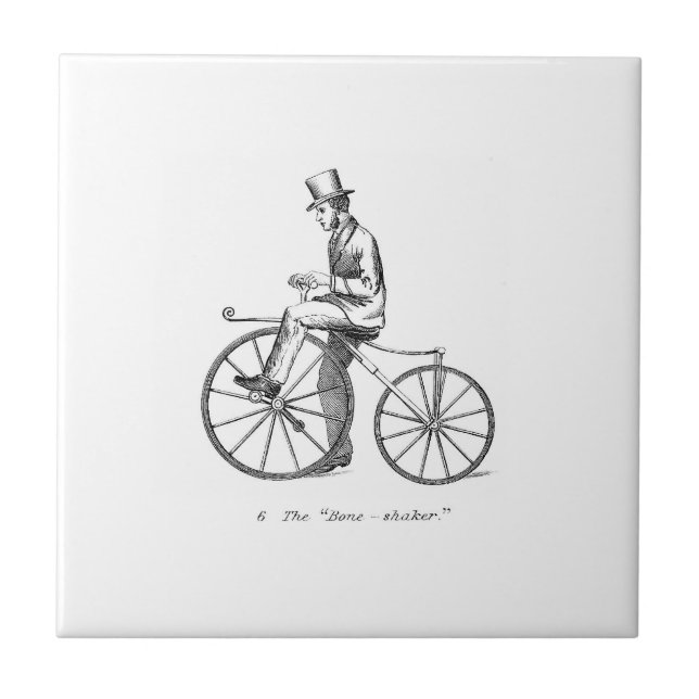 Vintage Mann auf Fahrrad Fliese (Vorderseite)