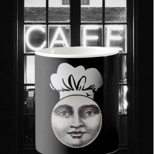 Vintage-Mann im Mond mit Vollgesicht-Kochmütze sch Kaffeetasse