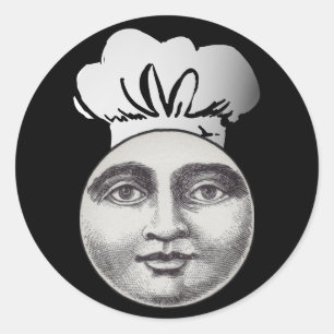 Vintage-Mann im Mond mit Vollgesichtskochmütze in Runder Aufkleber