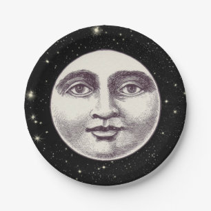 Vintage Mann im Mond Vollmond Gesicht Pappteller
