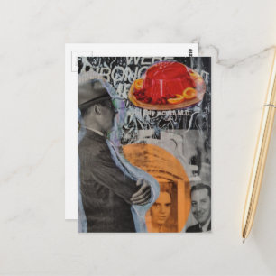 Vintage-Mann mit schwebender Dessert-Collage Postkarte
