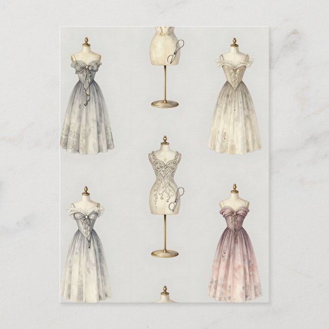 Vintage Mannequin Ballgown Pattern Postkarte (Vorderseite)