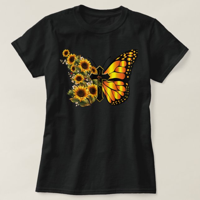 Vintage Männer glauben an Sonnenblumen-Schmetterli T-Shirt (Design vorne)