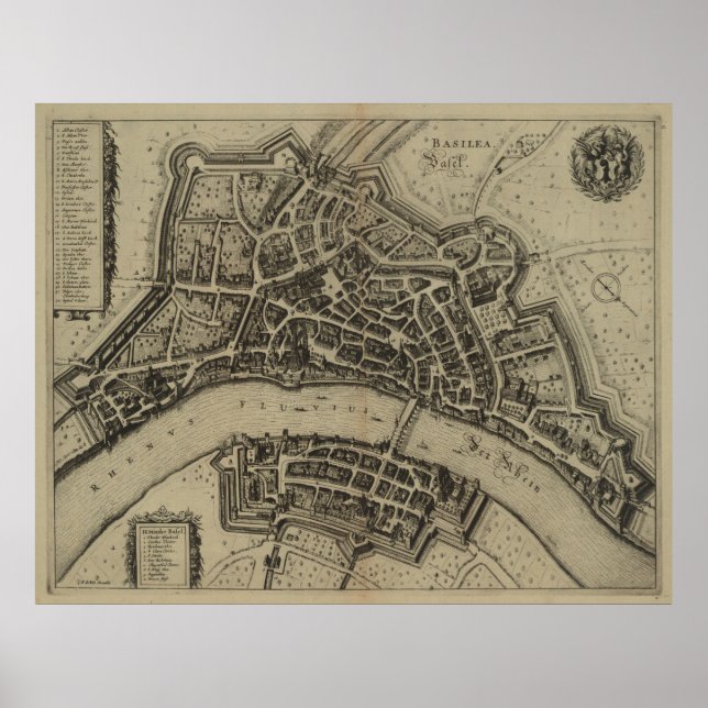 Vintage Map of Basel Switzerland (1657) Poster (Vorne)