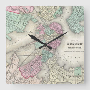 Vintage Map of Boston Harbor (1857) Quadratische Wanduhr