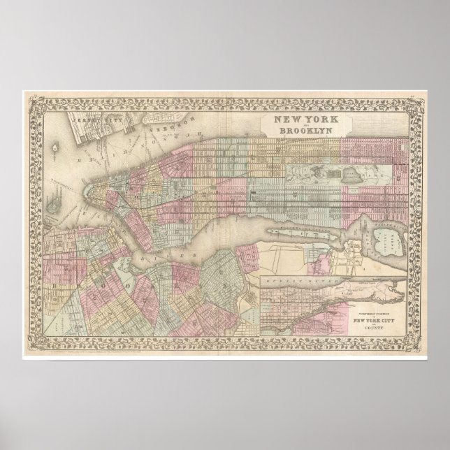 Vintage Map of Brooklyn Poster (Vorne)