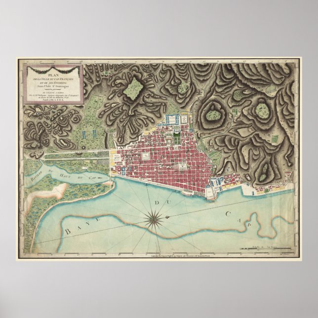 Vintage Map of Cap-Haitien Haiti (1786) Poster (Vorne)