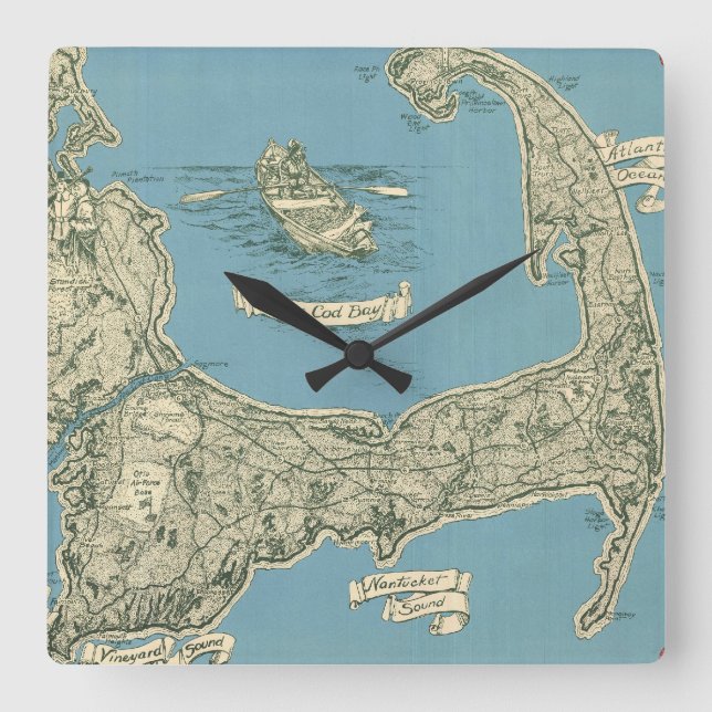 Vintage Map of Cape Cod (1945) Quadratische Wanduhr (Vorderseite)