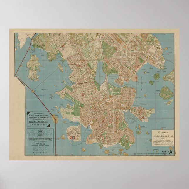 Vintage Map of Helsinki Finland (1916) Poster (Vorne)