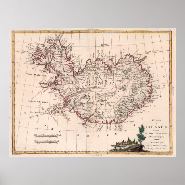 Vintage Map of Iceland (1781) Poster (Vorne)