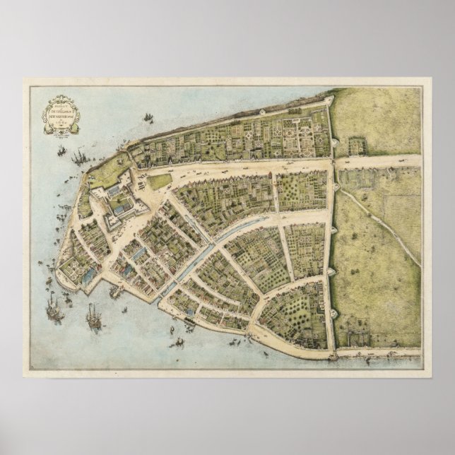 Vintage Map of New Amsterdam (1660) Poster (Vorne)