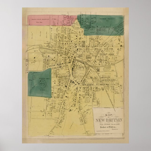 Vintage Map of New Britain CT (1869) Poster (Vorne)