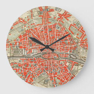 Vintage Map of Paris France (1721–1774) Große Wanduhr