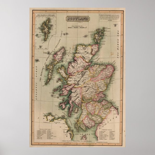 Vintage Map of Scotland 1814 Poster (Vorne)