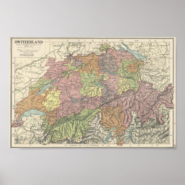 Vintage Map of Switzerland - 1920s Poster (Vorne)