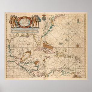 Vintage Map of The Caribbean (1672) Poster
