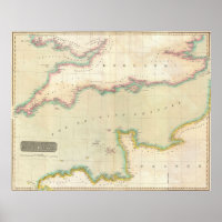 Vintage Map of The English Channel (1814)