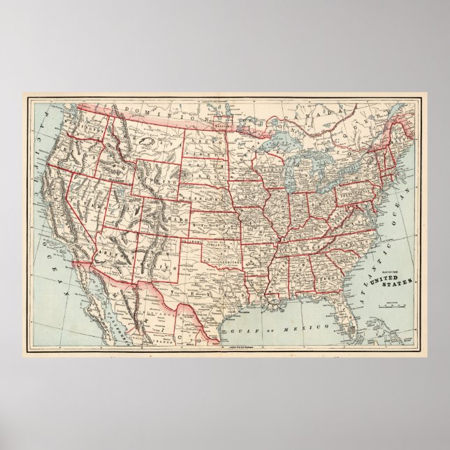 Vintage Map of The United States (1893) Poster (Vorne)